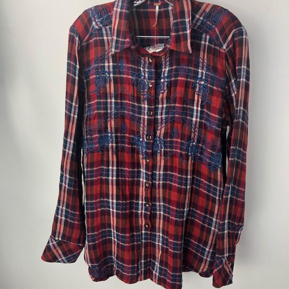 Free People Tops - Free People Floral Plaid Shirt